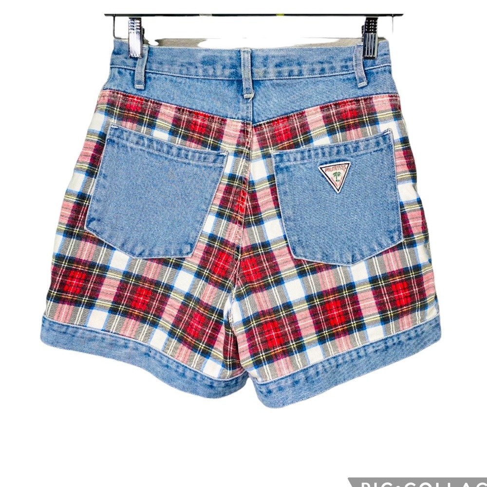Vintage Palmettos High Waist Mom Denim Jean and Plaid  Shorts Size 7